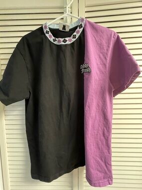Men’s Teddy Fresh Colour Block Embroidered Logo Purple Black Size Large